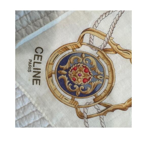Celine Paris‎ Vintage 18x18 Cotton Scarf Handkerchief Equestrian Baroque Print - Picture 2 of 5